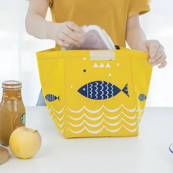 Su geçirmez Oxford Tote Öğle Yemeği Çantası Büyük Kapasiteli Termal Gıda Piknik Öğle Çanta için Kadın çocuk Erkek Balık Desen lunchbox çanta