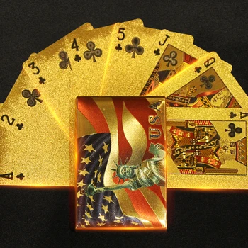 Sıcak Satış ABD özgürlük heykeli Paketi Altın Folyo Poker Fırçalayın Pürüzsüz Texas Bakara Kurulu Masa Oyunu oyun kartı Hediye