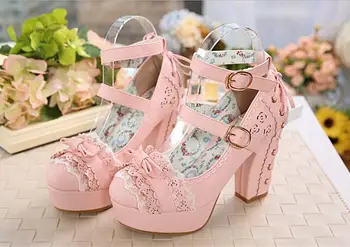 Tatlı Lolita Küçük Taze Kawaii Dantel Trim Yay Prenses Yüksek Topuk platform ayakkabılar Japon Harajuku Günlük Toka Sandalet Ayakkabı