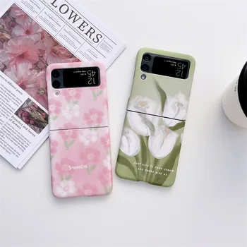 Taze Doğal Suluboya Çiçekler Telefon Kılıfı için Samsung Galaxy Z Flip 3 5G Sert PC Arka Kapak için ZFlip3 Kılıf Koruyucu Kabuk
