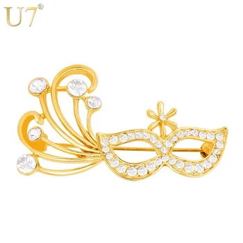 U7 Seksi Maske Broş Pin Ziyafet Aksesuarları Kadın Parti Takı Altın / Gümüş Renk kristal broşlar noel hediyesi B140