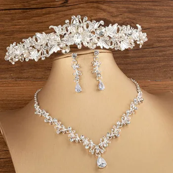 UODCM Tatlı Sevimli Moda Gilrs İnci Kolye Küpe Takı Setleri Prenses Gelin Gelin Kristal Çiçek Tiara Taç Takı