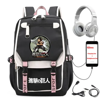 USB Şarj gençler Laptop packsack anime Titan sırt çantası öğrenci Okul kitap Çantası Kadın erkek seyahat sırt çantası