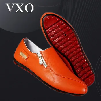VXO Fermuar Loafer'lar Erkekler PU Deri Moccasins Yumuşak Flats Ayakkabı Hafif sürüş ayakkabısı Yürüyüş Footwea