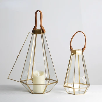 Vintage güvenli altın şamdan sahipleri çay ışık geometrik masa fener şeffaf cam kasırga fener mumluklar
