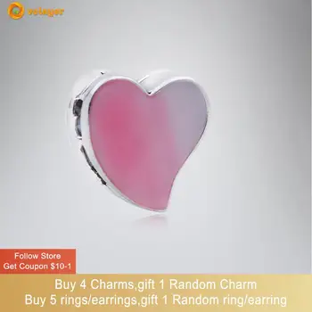 Volayer 925 Ayar Gümüş Boncuk Asimetrik Kalp Klip Charm fit Orijinal Pandora Bilezikler Kadınlar Takı Yapımı için Hediye