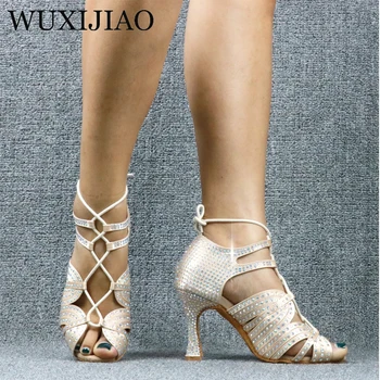 WUXIJIAO bağcıklı yarım çizmeler Latin dans ayakkabıları bayanlar yüksek topuklu rahat salsa ayakkabı parti sandalet