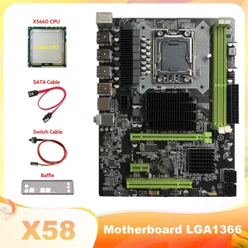 X58 Anakart LGA1366 bilgisayar anakartı Destekler DDR3 ECC Bellek İle X5660 CPU + SATA Kablosu + Anahtarı Kablosu