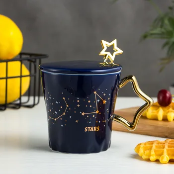 Yaratıcı Altın Yıldız Kahve Fincanı Kupa Çay Bardağı Bardak ve Kupalar Drinkware kapaklı kupa Orijinal Güzel Bira Komik Seramik Kesim