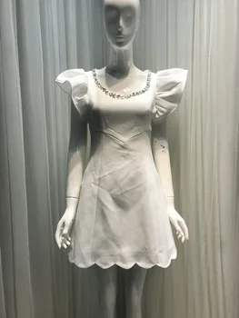 Yaz Beyaz Elbiseler Kadın Mini Elbise A-Line Elmas Boncuk Lüks Marka Tasarım Parti Kulübü Elbiseler Vestidos Japon Kore Bayan