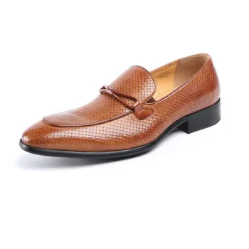 Yaz Örgü Hakiki Deri Elbise erkek ayakkabısı Slip - On İş Ofis iş ayakkabısı Erkek Sivri Burun Düğün Ayakkabı Siyah Kahverengi