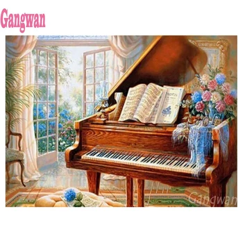 Yeni 5D DİY Elmas Boyama Çapraz Dikiş Klasik Piyano Manzara Rhinestones Nakış Elmas Mozaik Oya hobi dekor