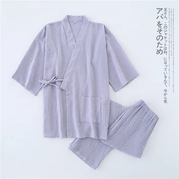Yeni Krep Pamuk İnce Katı Pijama Erkekler ve Kadınlar için Kısa Kısa kollu Pantolon Kimono Pijama Takım Elbise Yaz Pijama Pj Seti