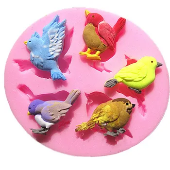 Yeni Tasarım 5 Kuşlar Şekil Silikon çikolatalı kek Kalıp 3D Sevimli Araçları Fondan Dekorasyon Modelleme Araçları Şeker Polimer Kil Kalıpları