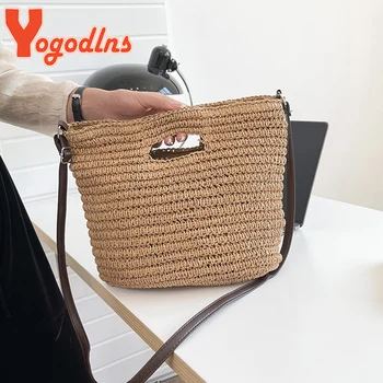 Yogodlns sıcak satış tasarımcı hasır çanta dokuma çanta seyahat tatil kadın askılı çanta Çin Manuel çanta