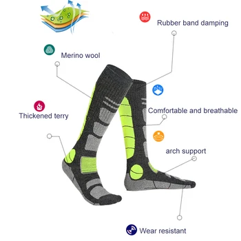 Yün Yürüyüş Tırmanma Çorap Kalınlaşmış Kış Termal yürüyüş çorapları Şok Emme Termal Diz üstü çorap Spor Aksesuarları için