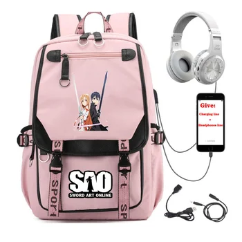 anime Sword Art Online sırt çantası öğrenci Okul kitap Çantası Kadın erkek seyahat sırt çantası USB Şarj gençler Laptop packsack