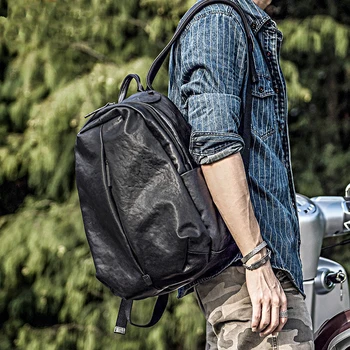 moda rahat hakiki deri erkek siyah sırt çantası açık seyahat doğal gerçek inek derisi tasarımcı anti-hırsızlık laptop sırt çantası