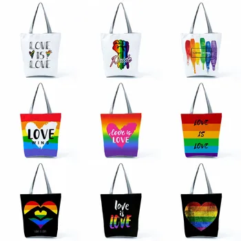 Çanta Kadınlar İçin Moda Özelleştirilebilir Kullanımlık Aşk Aşk Gökkuşağı Grafik Gurur Karikatür Tote Renkli Omuz alışveriş çantası