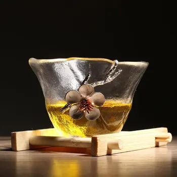 Çiçekler Zarif Taş Taşlama Şekli çay bardağı El Yapımı Cam Bardak Seti Çin Çay Töreni Hediye Gungfu çay bardağı Teaware Benzersiz