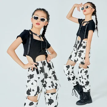 Çocuk Caz Modern Dans Kostümleri Kısa Kollu Hiphop Pantolon Rave Giyim Balo Salonu Hip Hop Elbise Sokak Giyim DQS6871