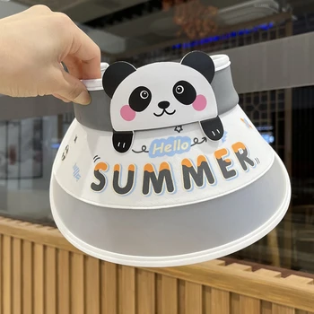 Çocuk Yeni Moda Yaz güneş koruma şapkası Erkek ve Kız Büyük Ağız Boş Üst Ayarlanabilir güneş şapkası Sevimli Panda güneş şapkası