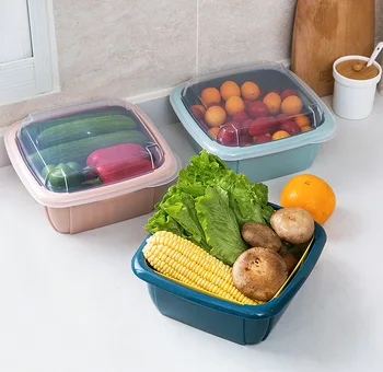 Çok fonksiyonlu Çift katmanlı Drenaj sepeti Kapaklı Mutfak Buzdolabı Drenaj saklama kutusu Plastik Meyve Sebze çamaşır sepeti