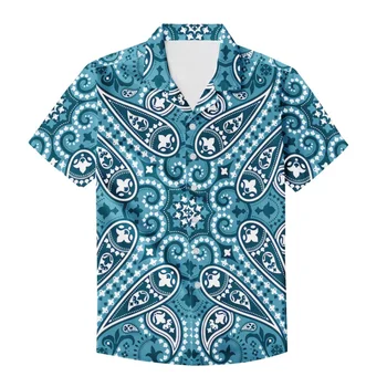 Özel Giyim Üreticileri bandana Gömlek Erkekler için Şık gömlek Ekip boyun Kısa Kollu Spor Giyim Açık mavi gömlek Erkekler
