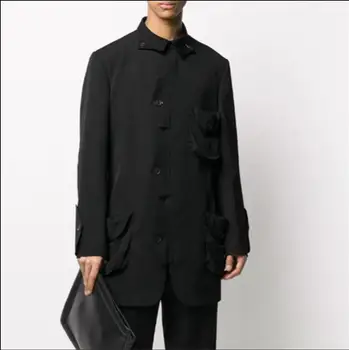 Özel Yapılmış Bahar Ve Sonbahar Erkekler Blazers Suit Gevşek Kişilik Asimetrik Dikiş Vahşi Ceket Büyük Boy Giyim Tops