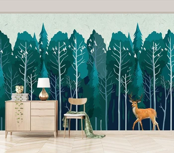 Özel duvar kağıdı Milu geyik yeşil orman arka plan duvar