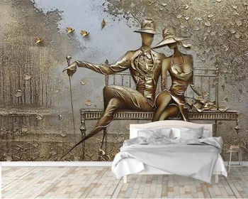 Özelleştirilmiş 3D Fotoğraf Duvar Kağıdı Avrupa Altın Kabartmalı Parkı Çift Yatak Odası Oturma Odası Kanepe Arka Plan duvar tablosu