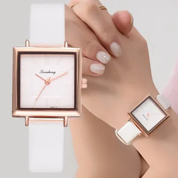 Üst Marka kadın Saatler Moda Deri Kare kol saati Kadın Saatler Bayanlar İzle Saat zegarek damski Relojes Mujer 2020