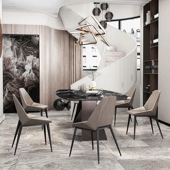 İskandinav yemek sandalyesi tasarımcı yaratıcı restoran ışık lüks ev arkalığı tabure gerçek deri modern sadelik