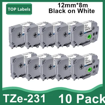 10PK tze231 TZE-231 TZ 231 etiket bant İçin Brother P-Touch PT-D210 PT-H110 PTD600 PTD400AD Etiket Makineleri, siyah Beyaz 12mm * 8 m